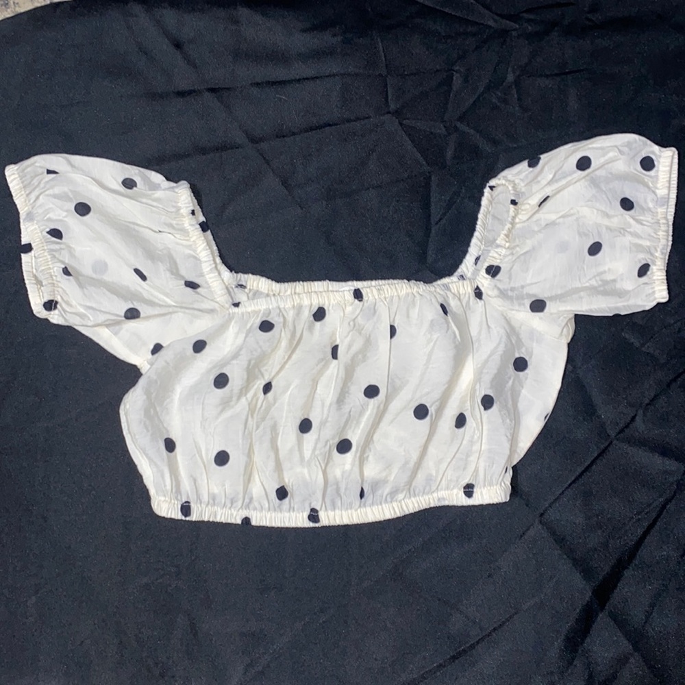 H&M White w/ Black Polka Dot Crop Top Size XS